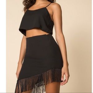 Black fringe skirt + matching crop top